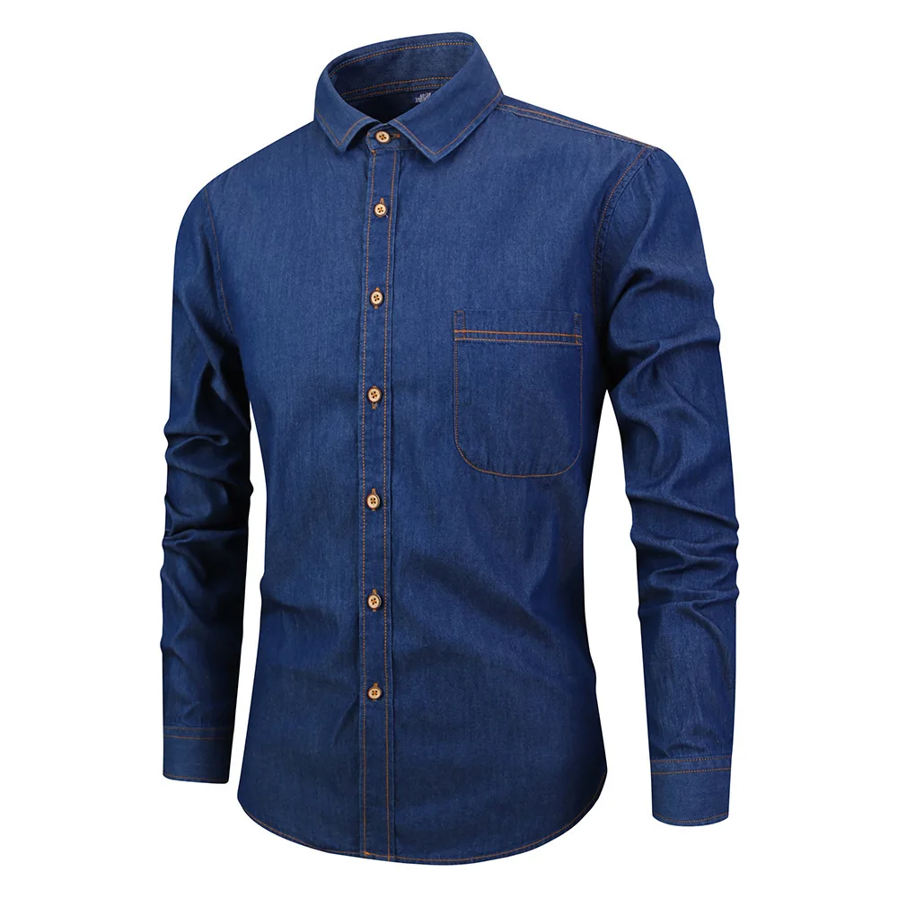 

Autumn Spring Fall Mens Denim Shirt Long Sleeve Cotton Fashion Pockets Designer Slim Fit Male Jeans Shirts Cowboy Tops Plus Size