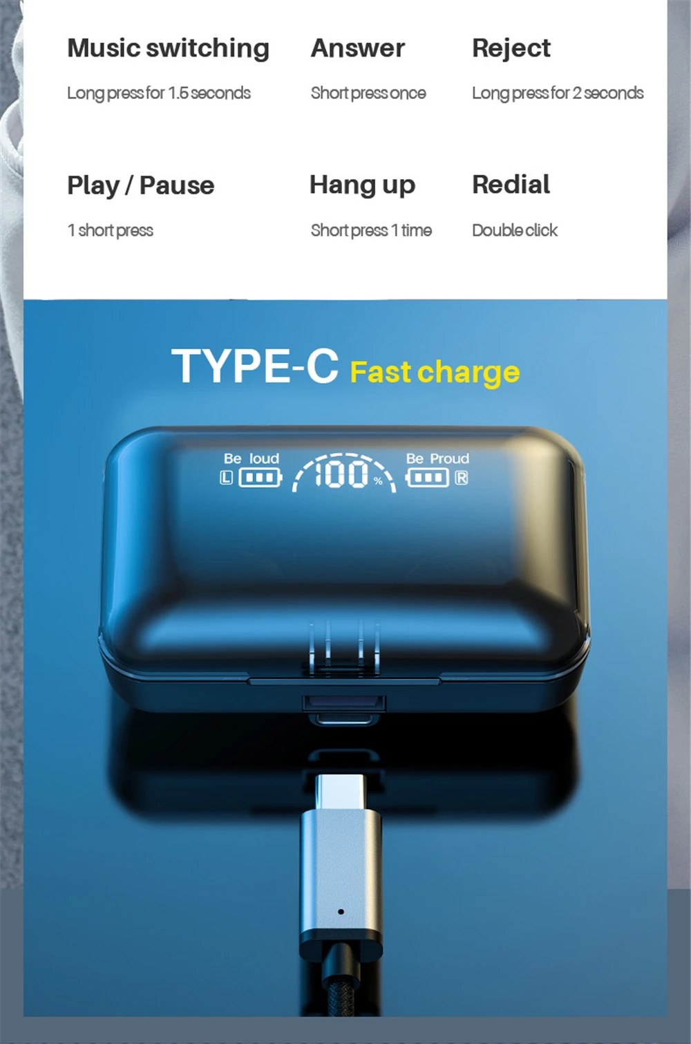 

TWS 5.1 Bluetooth headset digital display wireless headset sports handle headset for Xiaomi Lenovo Huawei apple and Android