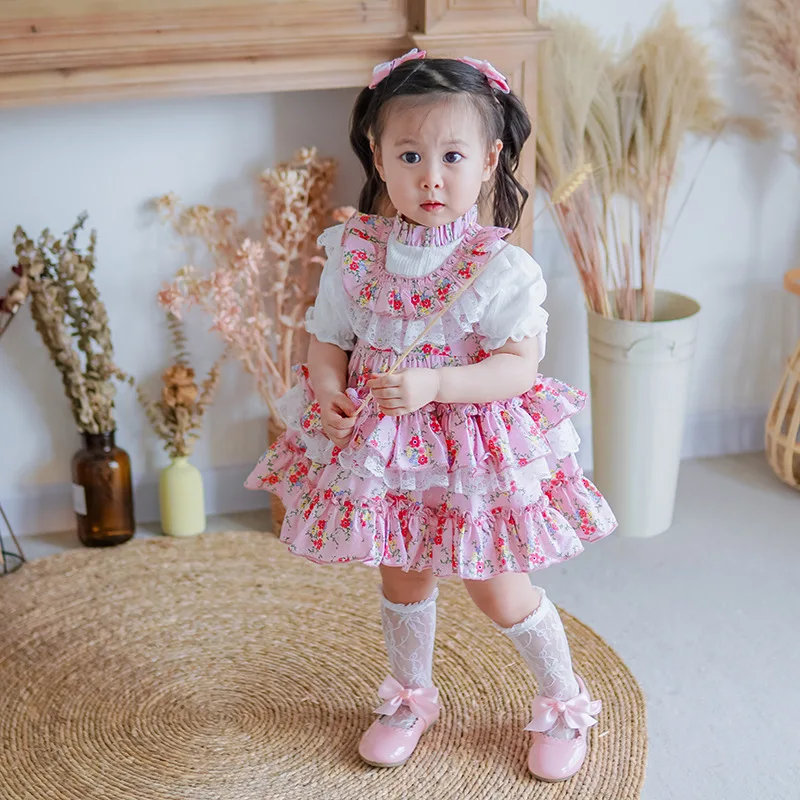 Летняя детская одежда для девочек испанские цветочные платья малышей Lotia Frocks