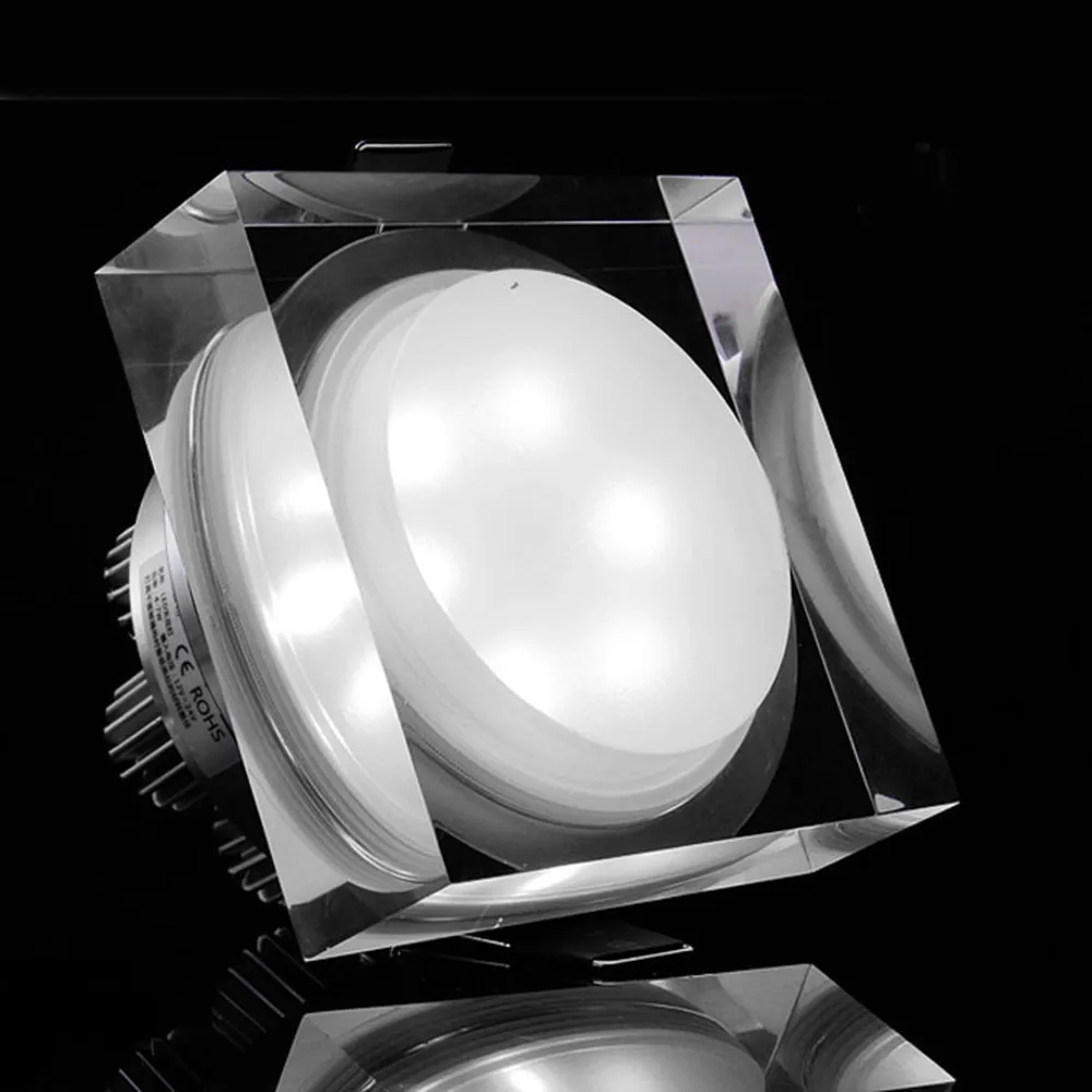 Luz LED de cristal para techo, foco redondo/cuadrado de 1W, 5W, 12W, 85-265V, empotrado, para iluminación de cocina y hogar