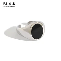 f i n s minimalism 925 sterling silver rings for women black enamel adjustable finger ring simple mens ring silver 925 jewelry