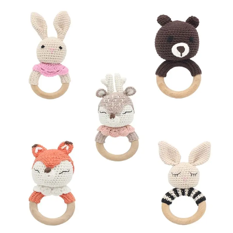 

Crochet Wooden Ring Baby Teether Animal Rattle Chewing Teething Nursing Soother 57BF