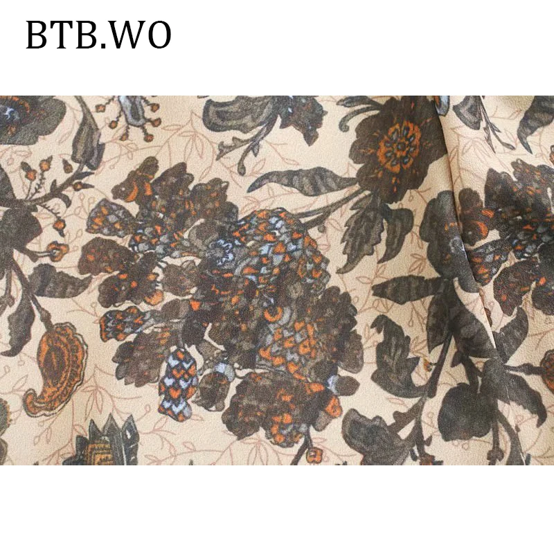 BTB.WO новинка 2019 v образный вырез цветочный принт плиссированное платье осень