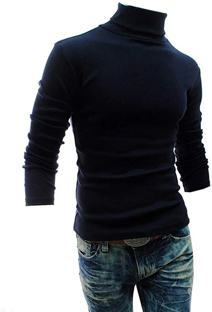 Новая уличная одежда для мужчин, зимний теплый Хлопковый пуловер с высоким воротом, джемпер, свитер, топы, Мужская водолазка, модная - Цвет: Тёмно-синий