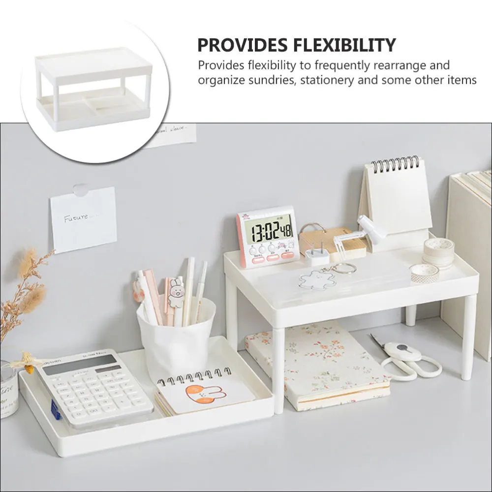 

1Pc Simple Storage Rack Double Layer Shelf Desktop Stationery Rack (White)