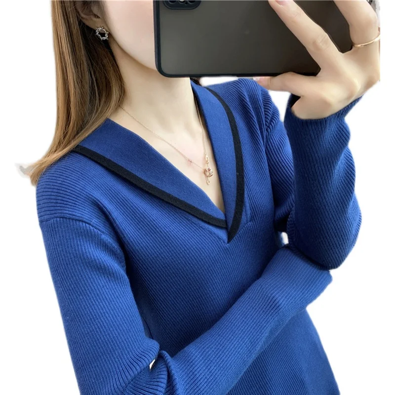 

20104 (room 4, row 2, No. 6 middle) real shot solid color Lapel V-neck Pullover Sweater 40