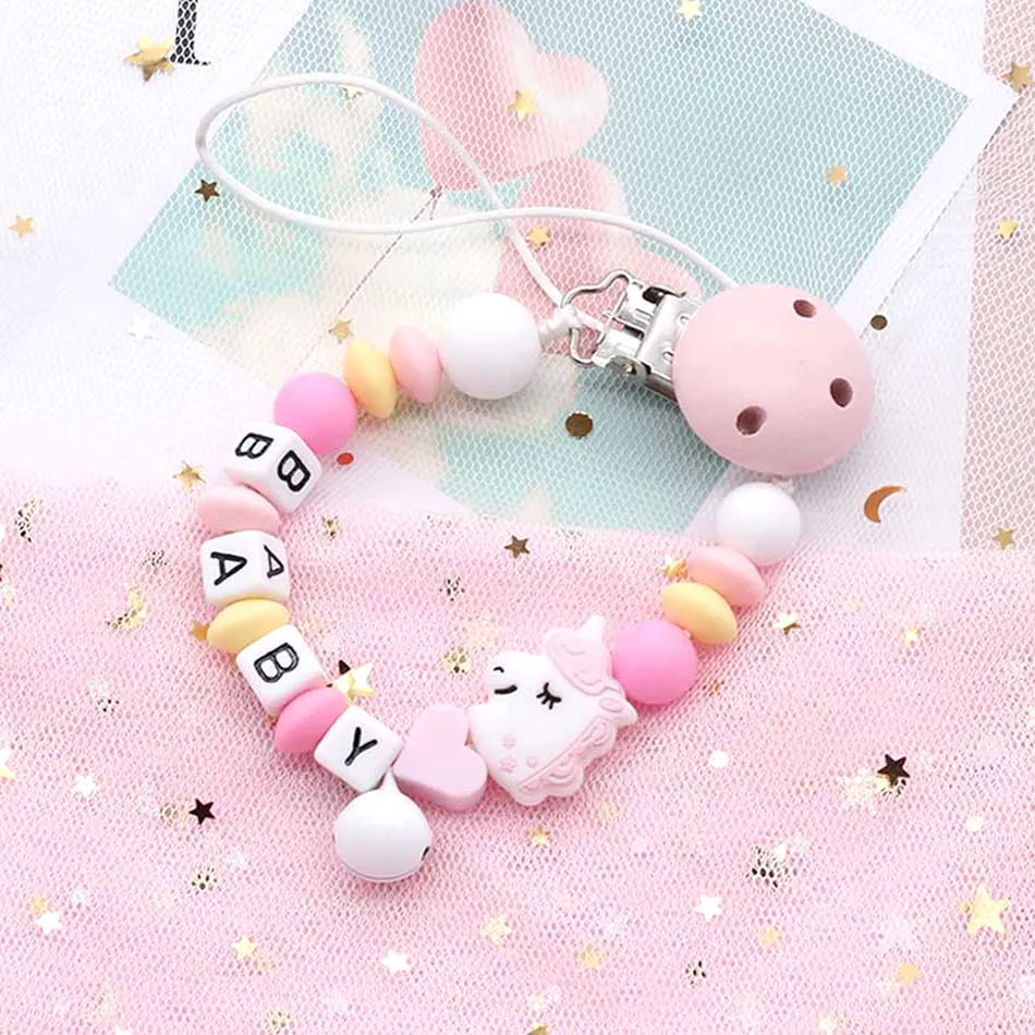 Индивидуальная цепочка для соски ручной работы с именем ребенка силиконовые