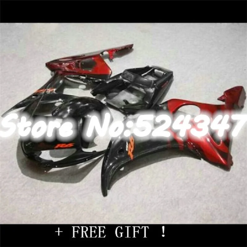 

Motorcycle Fairing Kit for YZF R6 2003 2004 2005 YAMAHA YZFR6 03 04 05 YZF600 ABS Red flames black Fairings set