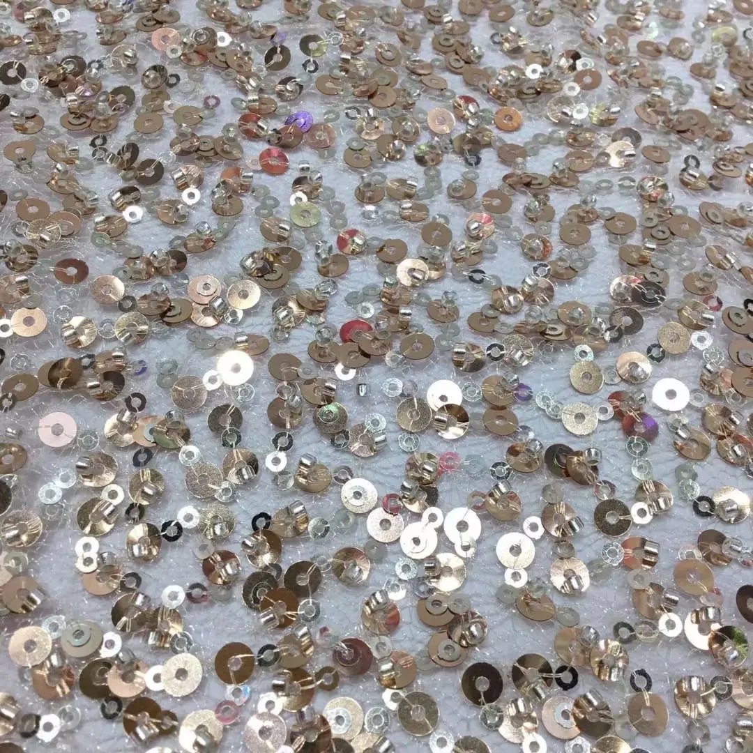 

5yards shining african net tulle lace fabric with sequins and beads for wedding or party dress good quality RFDE292