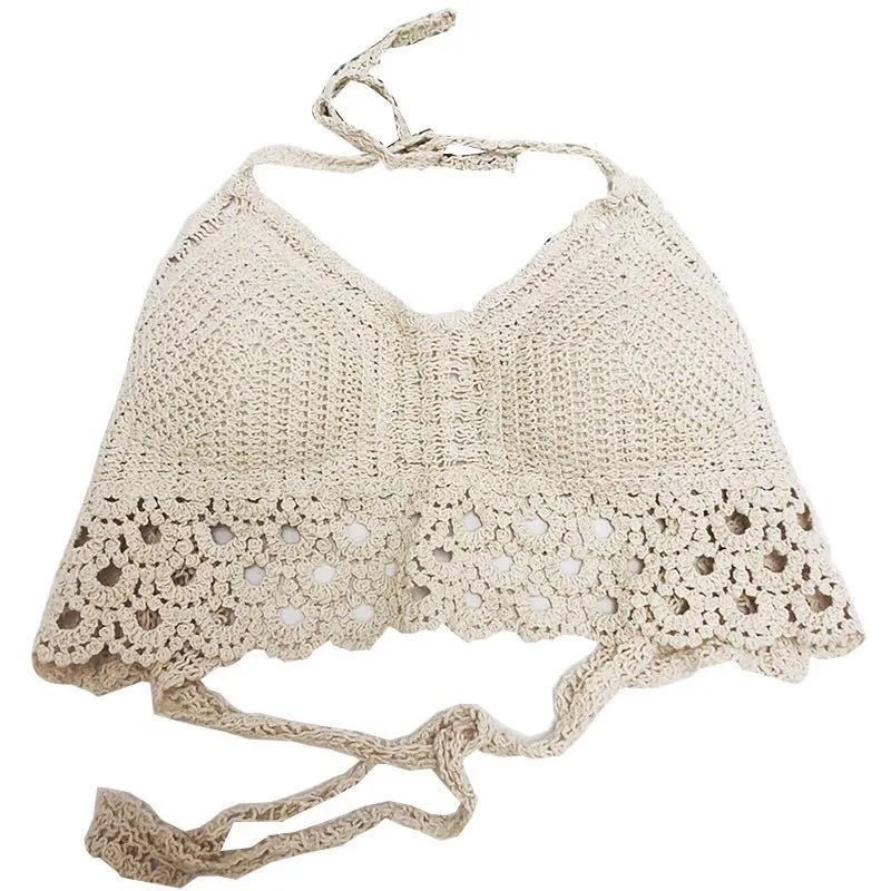 

New 2021 Summer Ladies Bikini Set Lace Crochet Beach Embroidered Sexy Swimwear Halter Sling Shorts Swimming Set