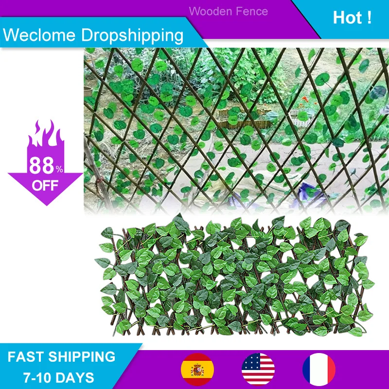 

Expanding Wooden Fence Artificial Green Vine Cimbing Hedge Restaurant Mall Privacy Screen Home Wall Decor Garden Accessories