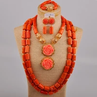 fashion orange coral necklace jewelry set nigerian wedding african beads coral bridal set