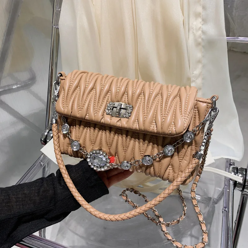 

Rhinestone Bag Female Summer 2021 New Tide Pleated Shoulder Bag Chain Crossbody Gentle Fairy