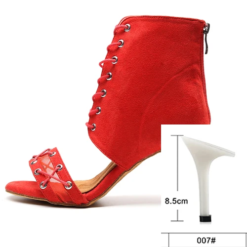 Red heel 8.5cm WUXIJIAO/туфли для латинских танцев; женские черные сапоги на высоком каблуке в английском стиле; удобная обувь для сальсы; вечерние туфли на молнии сзади - Цвет: Red heel 8.5cm
