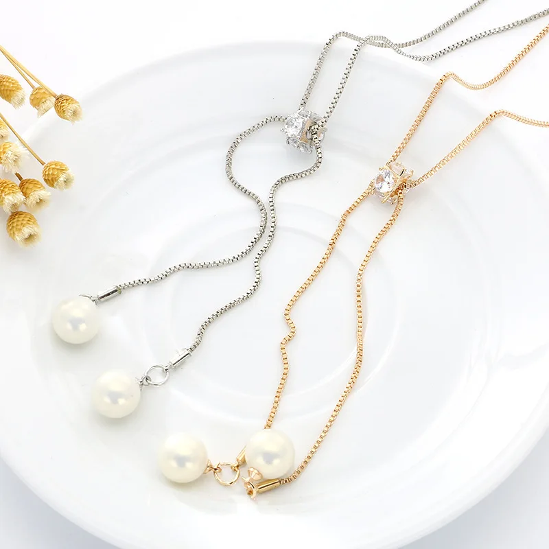 Простое модное серебряное ожерелье с цирконием жемчужный свитер длинная цепочка