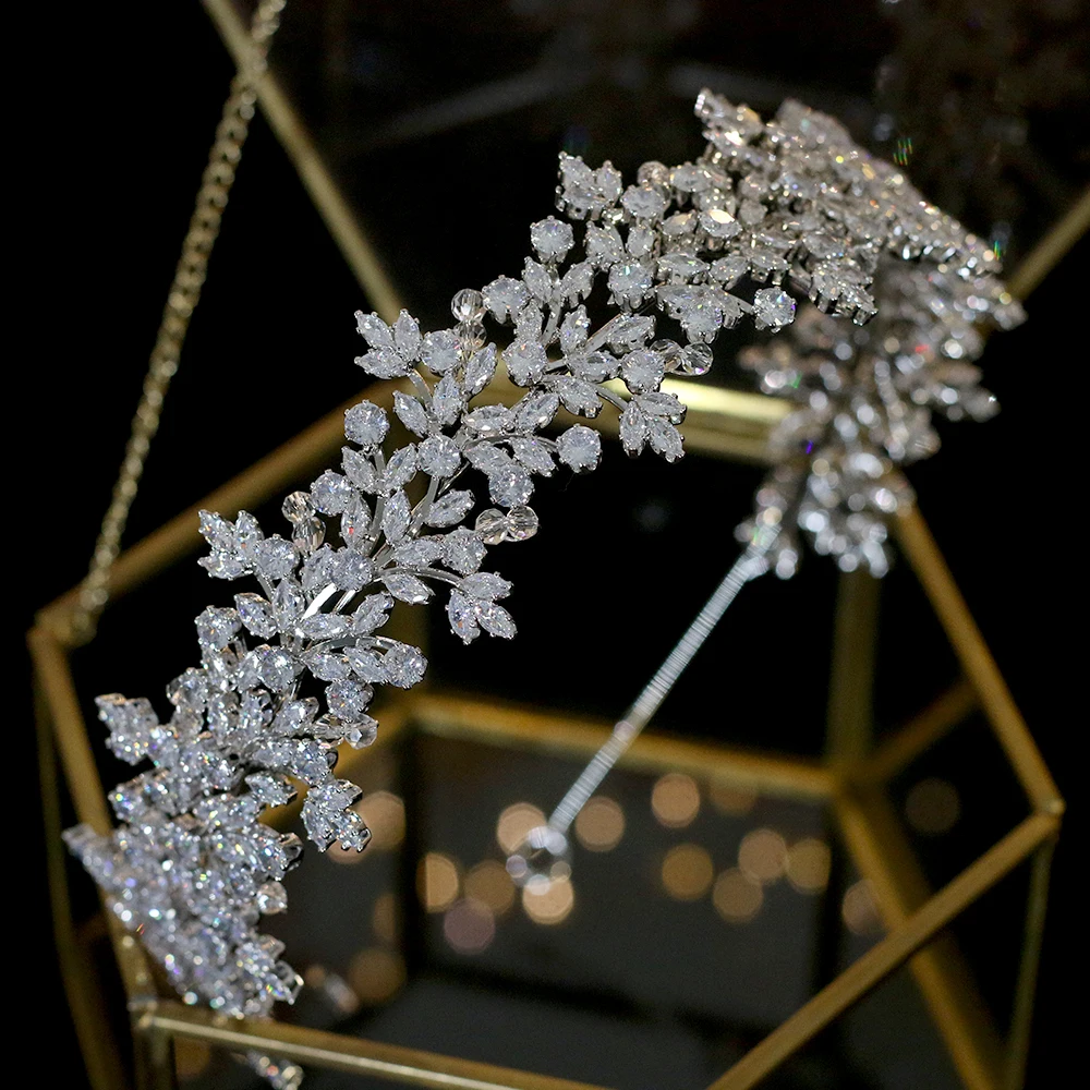 

High Quality Crystal Bride Headband Hair Band 100% Zirconia Female Jewelry Wedding Hair Accessories Tiara Crown