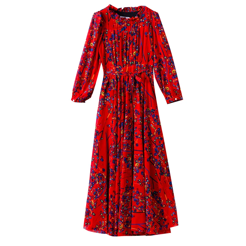 

2021 Boho Vintage Red Print Chiffon Beach Maxi Dresses Spring Autumn 4XL Plus Size Long Sleeve Women Dress Classy Party Vestidos