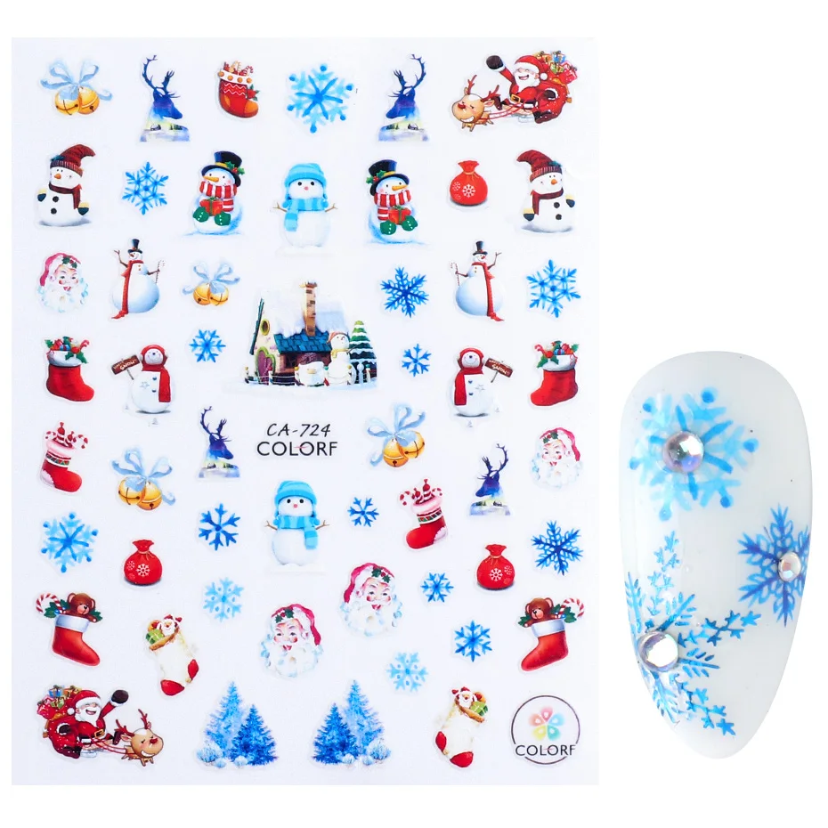 Снежные 3D наклейки для ногтей мультяшный ледяной Медведь Кролик рождественские