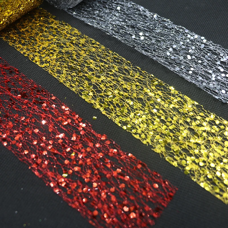 Блестящие тюлевые рулоны с блестками 5 см золотые лазерные органза