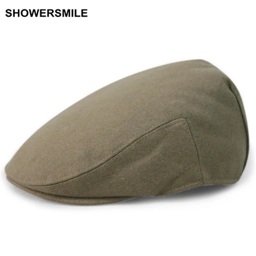 SHOWERSMILE, фирменный берет, Мужская зимняя Шерстяная кепка, серая, черная, зеленая, однотонная, повседневная, винтажная, газетная, шапка и кепка, британский стиль