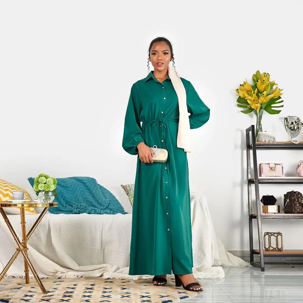 Женское платье-Кафтан Abaya, в американском стиле, из Дубая, хиджаб, галстук на талии, мусульманская Мода, комплект с отворотами