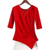 summer top 2020 irregular chiffon blouse short sleeve korean style women ladies casual white black red solid color