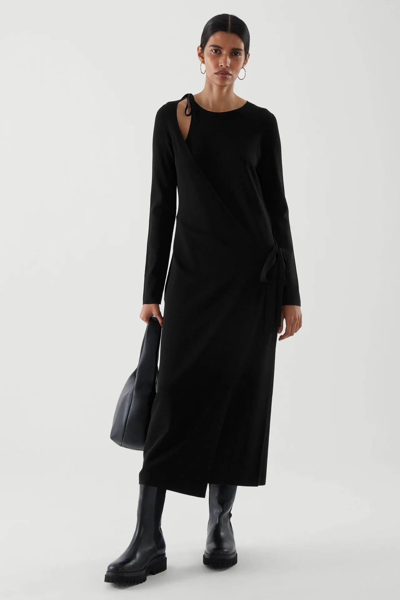 

Side tie knitted dress 21 spring summer new style dress over the knee long skirt