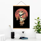 Домашнее украшение, настенное изображение, кошка шиноби, картина, твердые суши, деревянные подвесные японские свитки, Современная Картина на холсте, постер