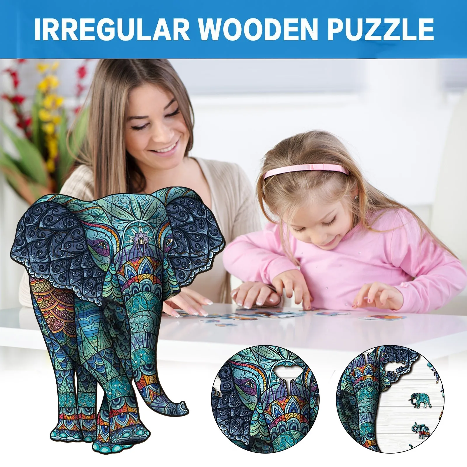 

Elephant Tribal Wooden Puzzle Unique Shape Pieces Animal for Adults and children Puzzles Christmas Gifts for Kids Jigsaw nature