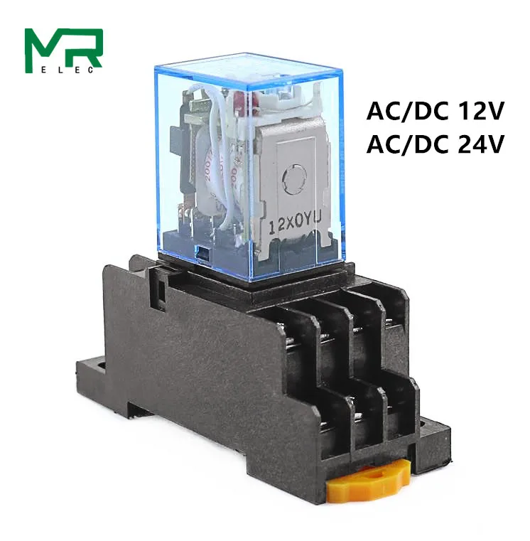 1 комплект MY4NJ маленькое электромагнитное реле питания DC12V AC12V DC24V AC24V катушка 4NO 4NC din-рейка 14 контактов+ база мини-реле