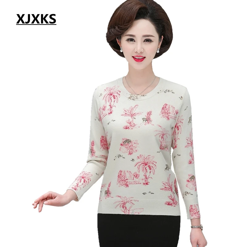 Женский свитер с круглым вырезом XJXKS шерстяной джемпер длинным рукавом и