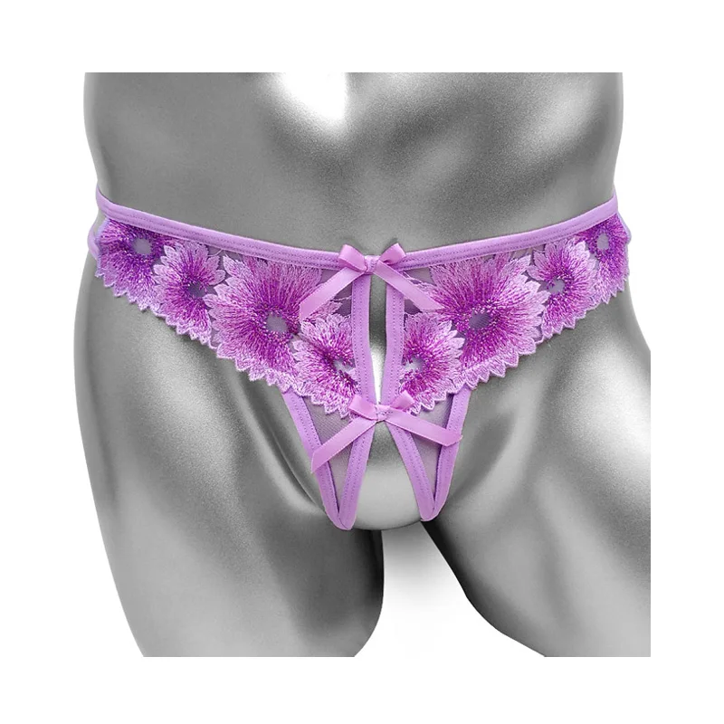 

Crotchless Floral Sexy Sissy Thong Panties G String High Quality Low Rise Embroidery Men Underwear Lingerie