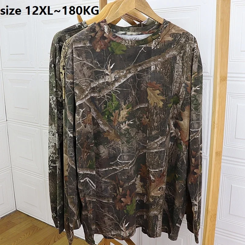 

large Size 12XL 190KG Autumn Winter Long Sleeve T-shirt outdoor camouflage Tees oversize loose tops elasticity 70 72