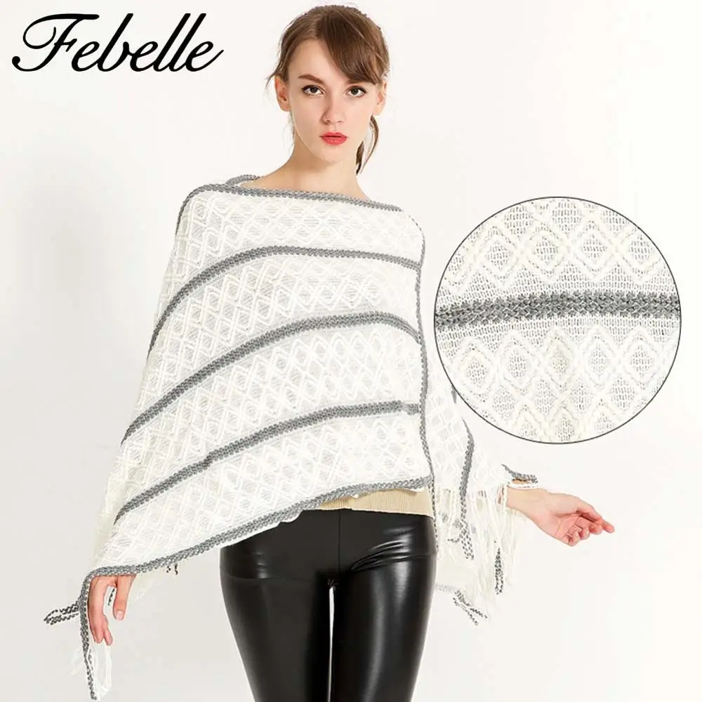 Febelle женский зимний кашемировый шарф накидка Летучая мышь пончо вязаный Топ