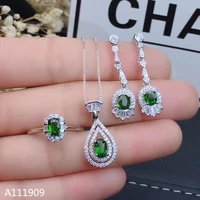 kjjeaxcmy boutique jewelry 925 sterling silver inlaid natural diopside necklace ring earring set support test