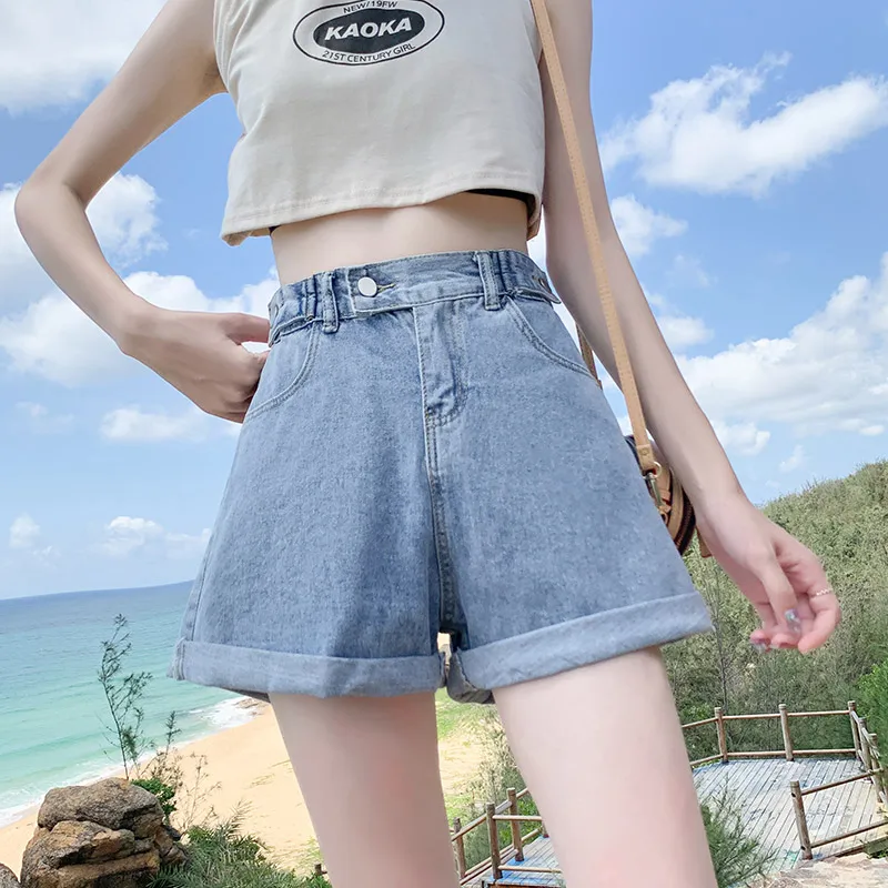 

Zoenova Short Pants Woman Summer Loose And Thin Loose Wide-Leg Female Student Denim Shorts All-Match Curling Casual Hot Pants