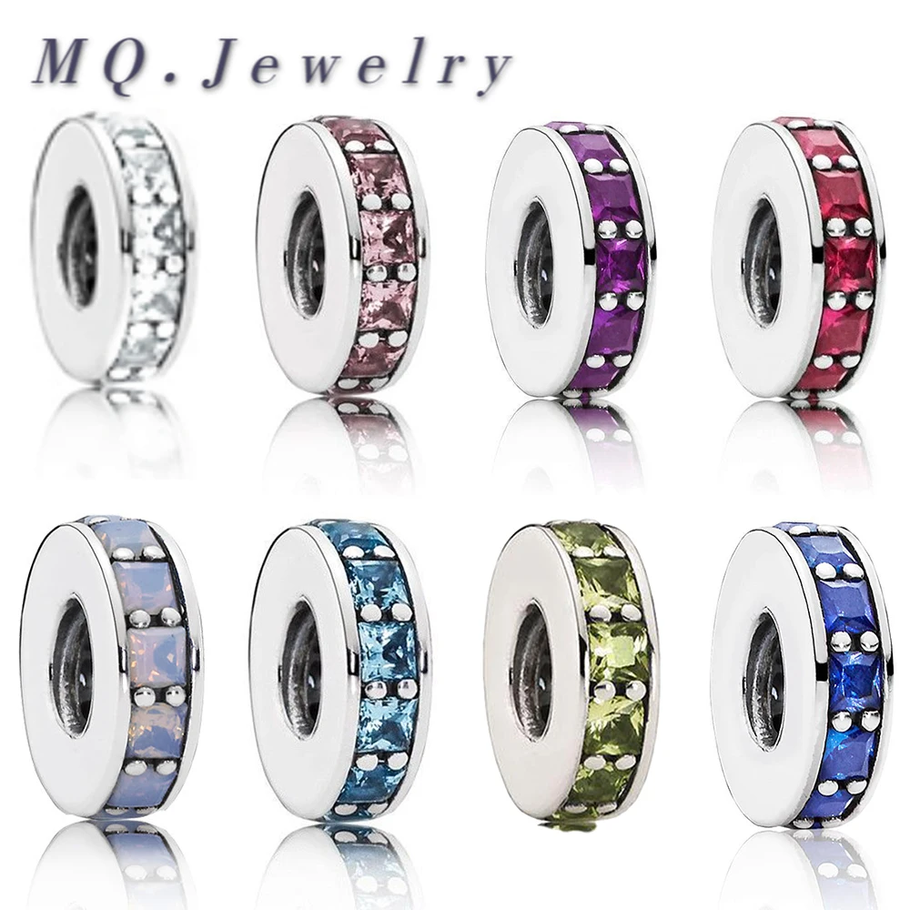 

Classic Popular 100% 925 Original Silver Eternity Colorful Olive Green Royal Purple Crystal Spacer Charm Fit DIY Bracelet