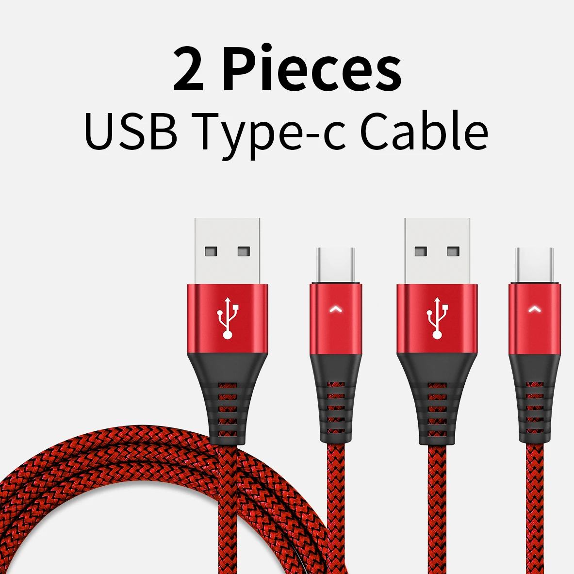 Red 2 Pieces HANNORD usb type-C кабель USB C кабель для быстрой зарядки и синхронизации данных 1,2 A Светодиодный индикатор 1,8 м для Xiaomi samsung Android Phone - Цвет: Red 2 Pieces