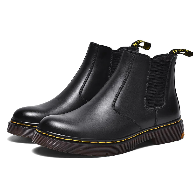 Мужские ботинки челси из натуральной кожи Высокие модные теплые зимние Мотоботы