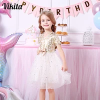 vikita kids bow dresses for girls kids evening wedding gown girls sequins princess dress 3 8 years children elegant dresses