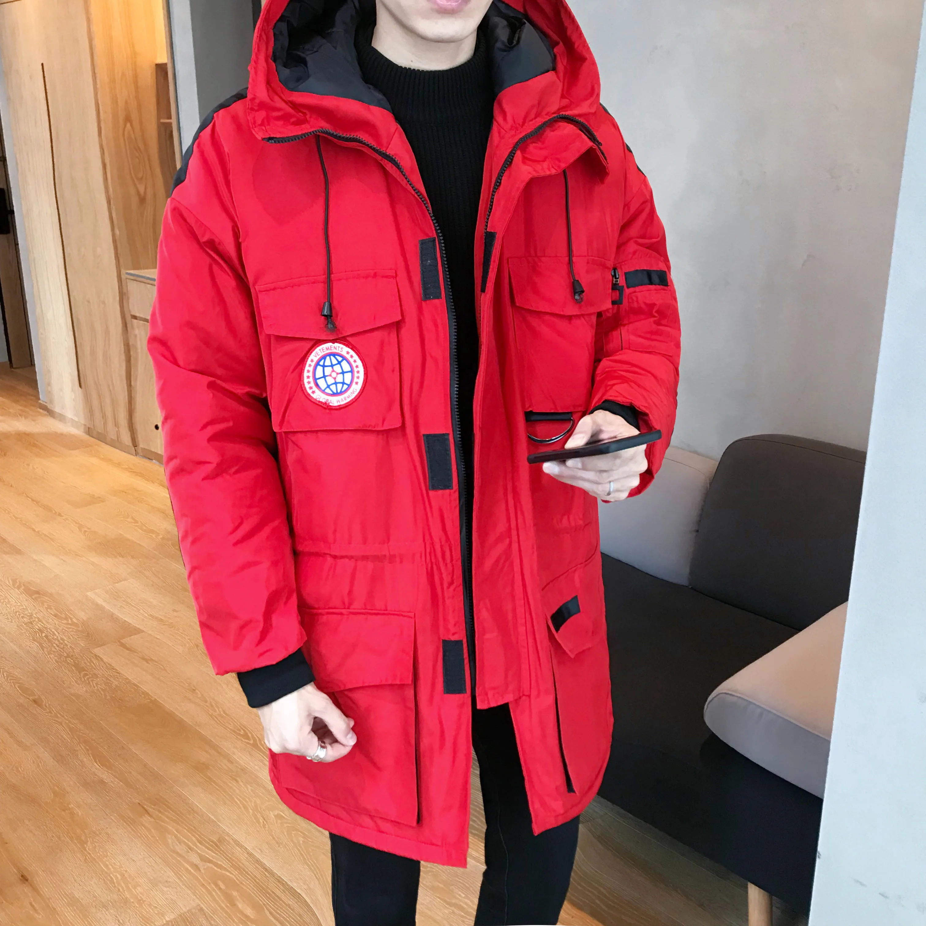 2019 толстые теплые мужские зимние куртки средней длины свободные Harajuku парки