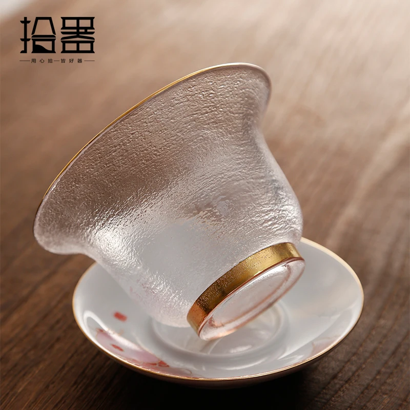 Эмалированная цветная термостойкая стеклянная чаша с тремя чашами чайная