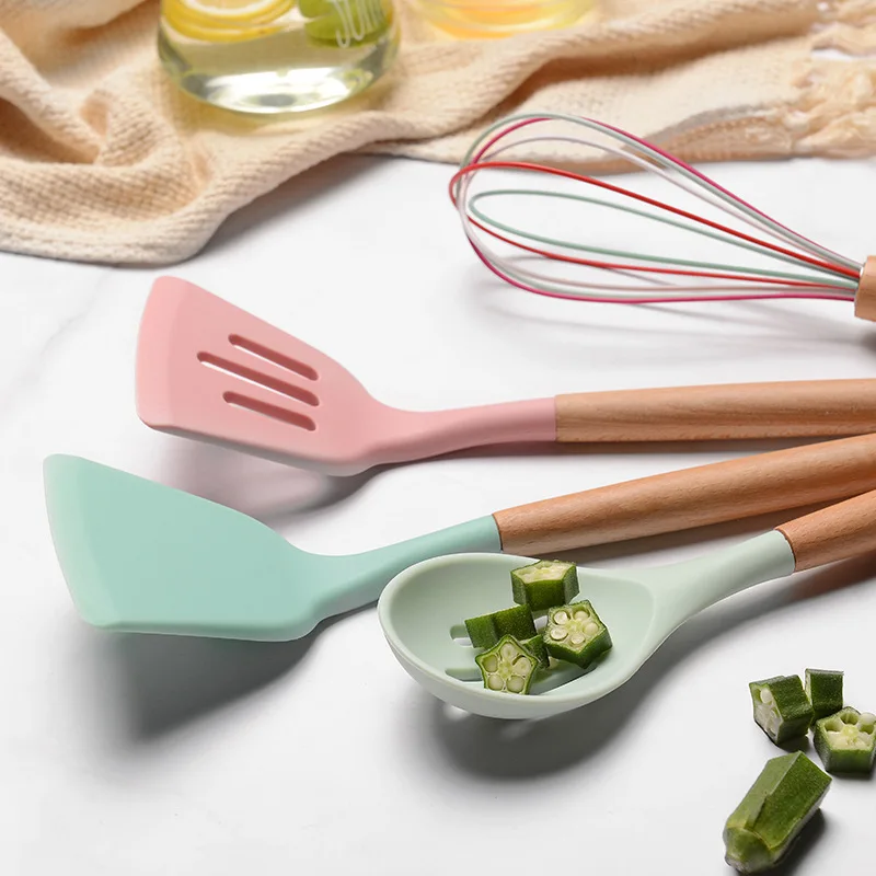 silicone kitchen utensilios de cocina accessories tools cookware set cooking spoon espatula gadget menaje spatula wooden kichen free global shipping