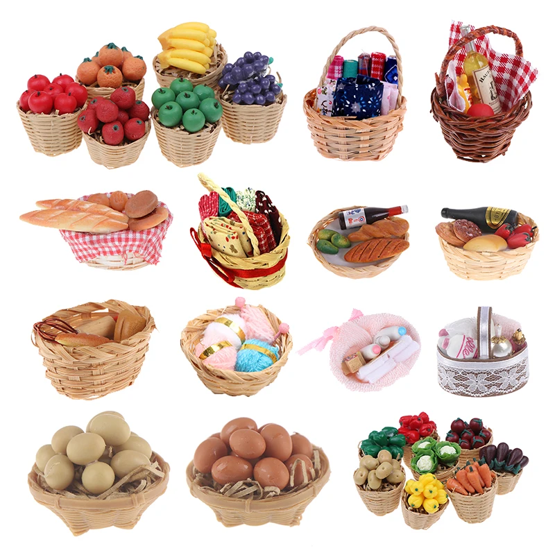 Миниатюрная корзина из бамбука для кукольного дома в виде фруктов овощей