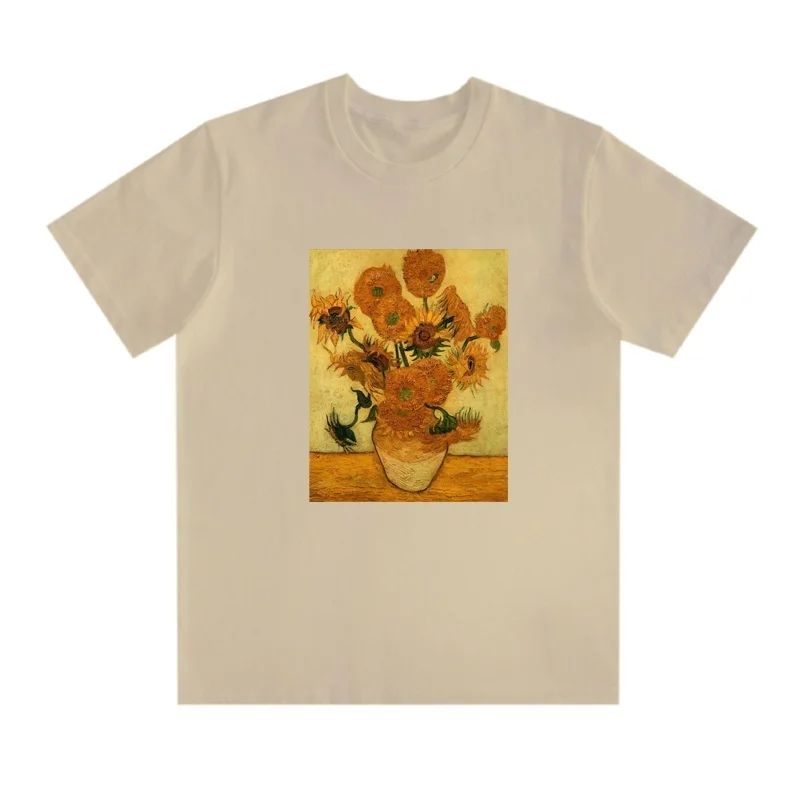 

VIP HJN Van Gogh T Shirt Fashionable Sunflower Oil Painting Print T-shirt Fashion Casual Simple Style Art Short Sleeve Cotton