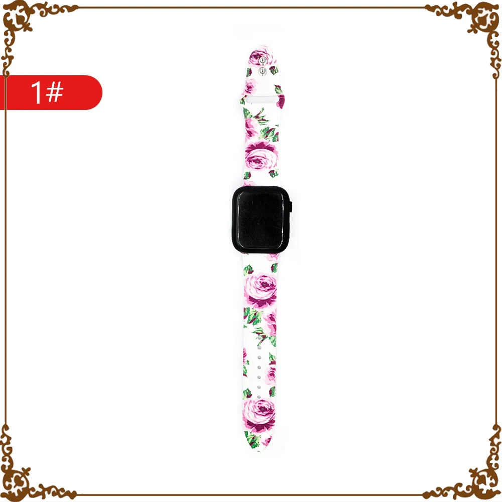 1 Цветочный ремешок для apple watch, 4 ремешка, 44 мм, 40 мм, ремешок correa iwatch, 42 мм, 38 мм, силиконовый браслет, apple watch, 5, 4, 3, 2, аксессуары для часов - Цвет ремешка: 1