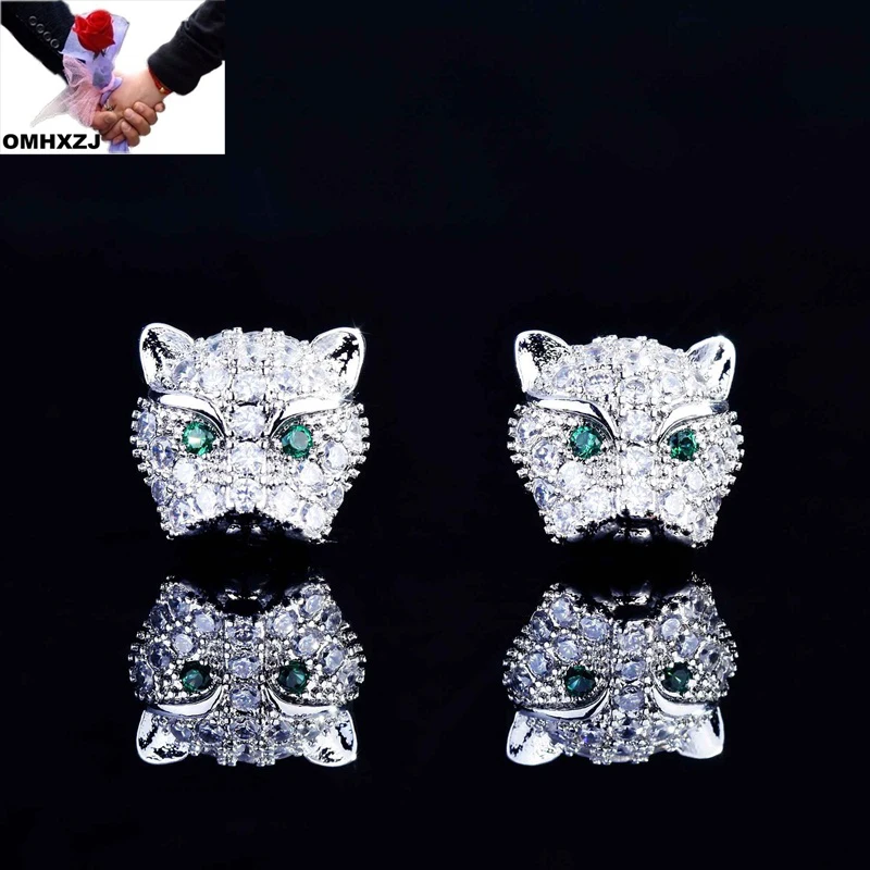 

Серьги-гвоздики OMHXZJ EA994 из белого золота в европейском стиле с леопардовым цирконием, 18 карат