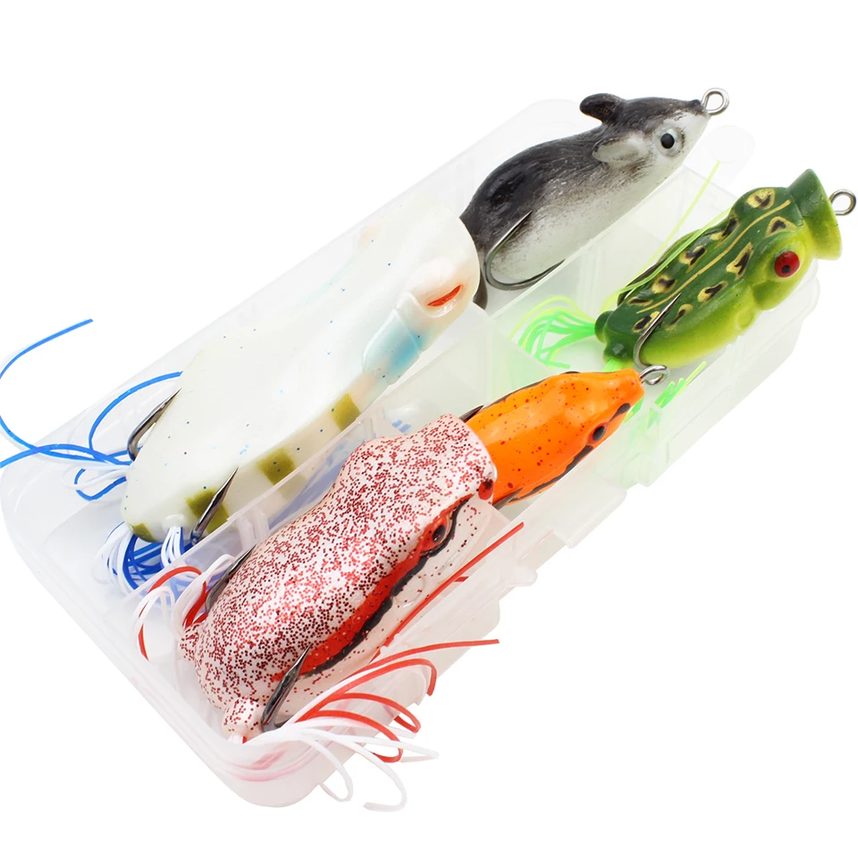 

5pcs/Box Frog Soft Baits set Silicone Soft Lure Jigging Fishing Lure Bait Prop Topwater Frog Double Hooks Artificial Wobblers