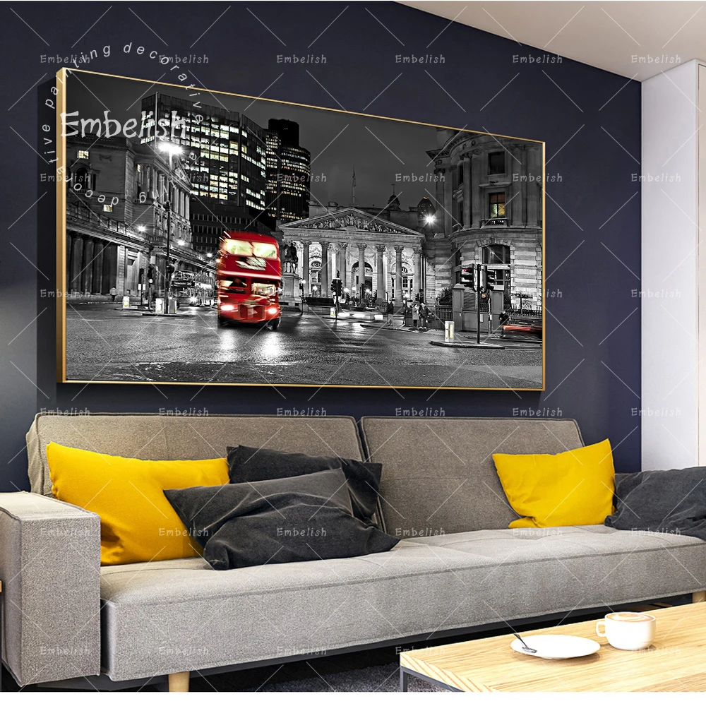 

Embelish 1 Pieces London Red Bus City Landscape Wall Art Pictures For Living Room Modern Home Decor HD Canvas Painting Artworks