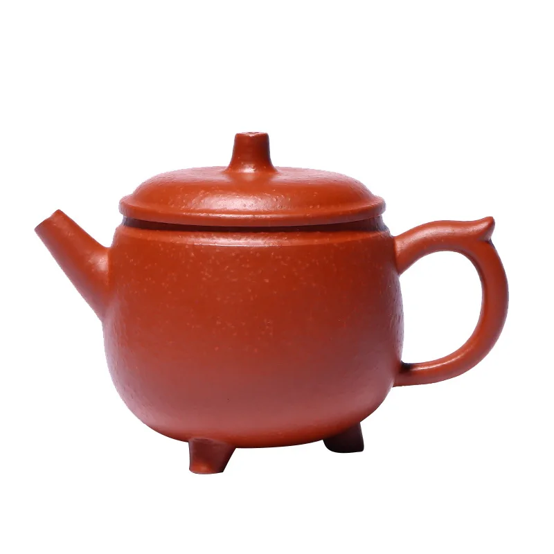 

Yixing raw fish seed vermilion clay three feet round rhyme purple clay teapot gift